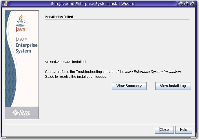 Screen capture of the Installation Failed page.