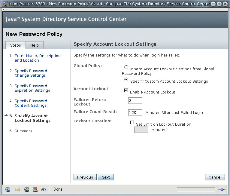 Account lockout configuration in the New Password Policy
wizard of the DSCC. 