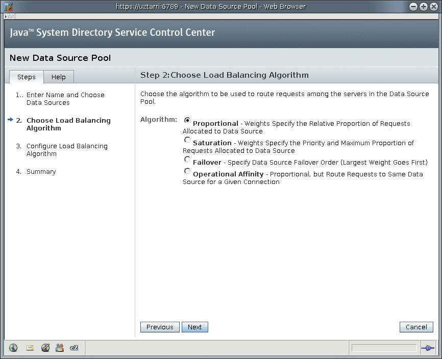 Selecting a load balancing algorithm with the DSCC.