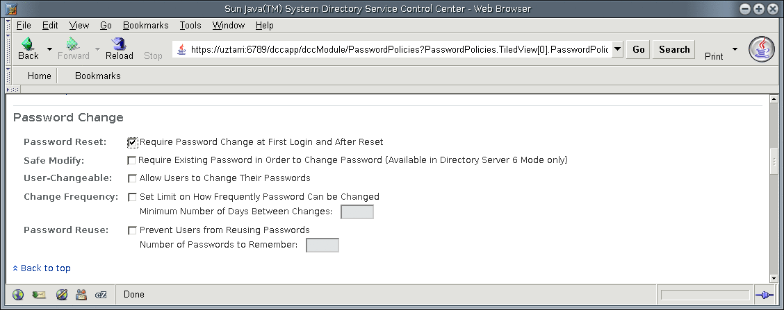 Illustrates the Password change section of the Password
Policies tab in the DSCC.