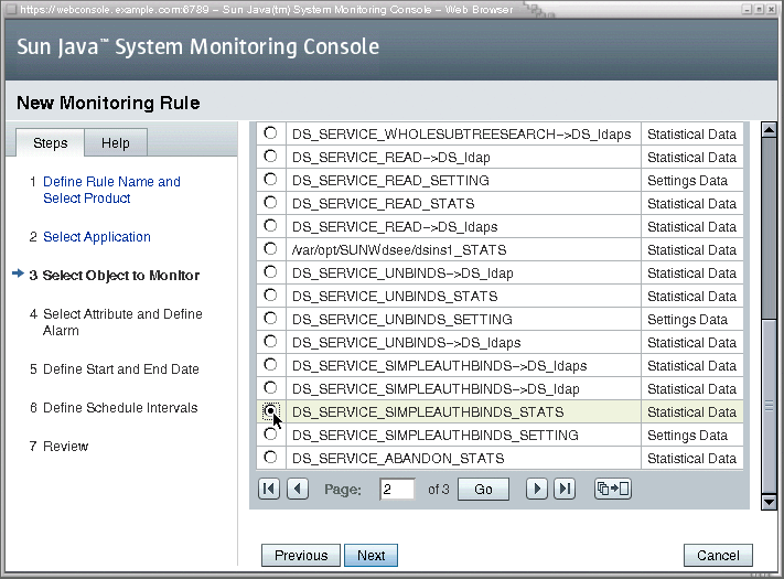 Step 3 of the Rule Wizard: select the object to monitor.