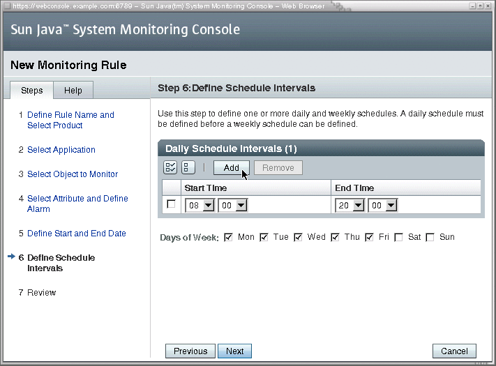 Step 6 of the Rule Wizard: define an optional daily and
weekly schedule during which the job will be active.