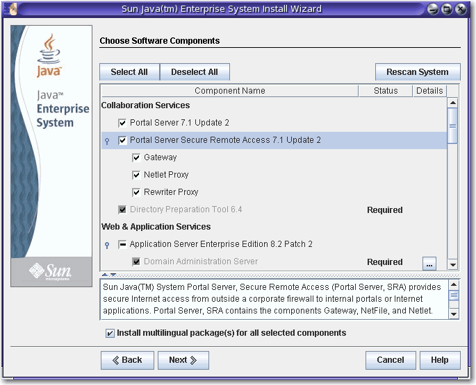 Screen capture of the Choose Software Components page.