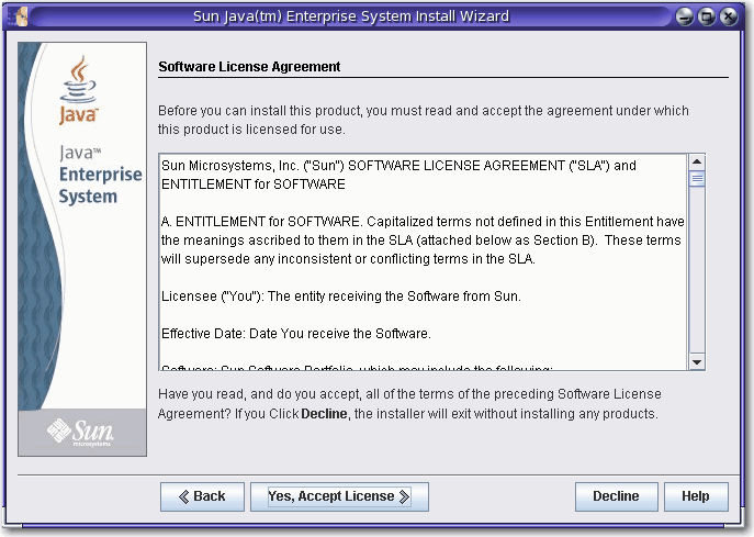 Screen capture of the Software License Agreement page.