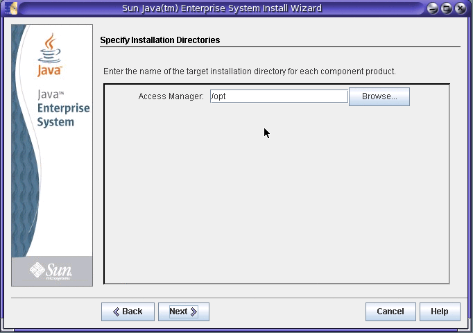 Java ES 5 Update 1 installer Specify Installation Directories
page
