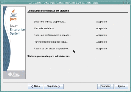 Captura de pantalla de la página Verificar requisitos del sistema.