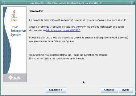 Captura de pantalla de la página de Bienvenida.
