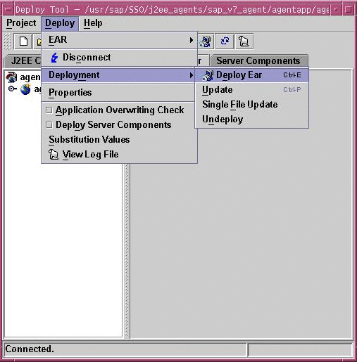This screenshot illustrates the use of the SAP J2EE Engine
Deploy Tool to deploy agentapp.