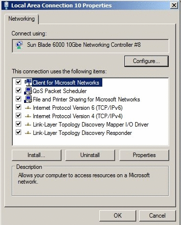 「Local Area Connection Properties (ローカル エリア接続のプロパティ)」ダイアログを示す画像