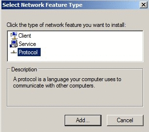 「Network Feature Type (ネットワーク機能の種類)」ダイアログを示す画像