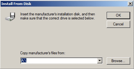 「Install From Disk (フロッピー ディスクからインストール)」ダイアログを示す画像