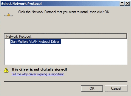 「Select Network Protocol (ネットワーク プロトコルの選択)」ダイアログを示す画像