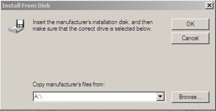 「Install From Disk (フロッピー ディスクからインストール)」ダイアログボックスを示す画像