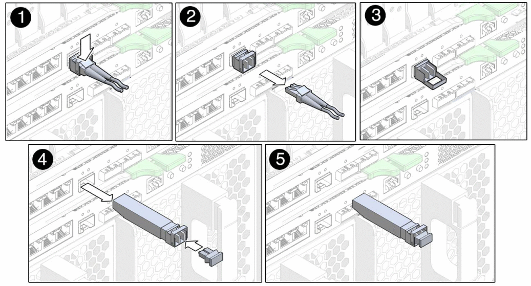 SFP+ 모듈 제거를 보여 주는 그림