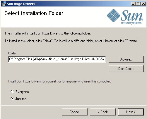 Select Installation Folder 페이지를 나타내는 그림