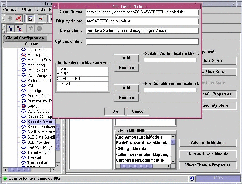 This screenshot illustrates the use of the SAP Visual
Administrator to provide access to the new login module.