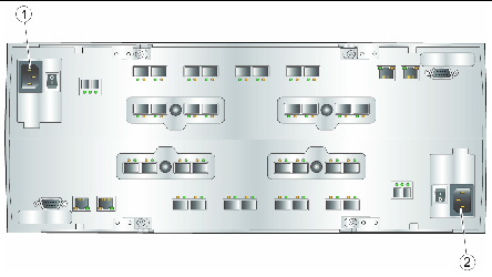 Figure showing AC power connectors for Controller A (top left) and Controller B (lower right) 