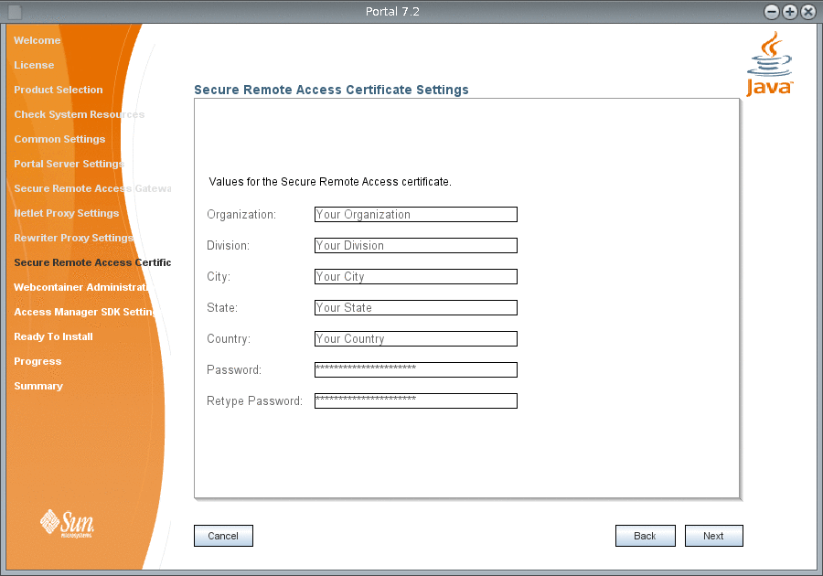 Secure Remote Access Certificate Settings in the Portal
Server 7.2 Installation Wizard