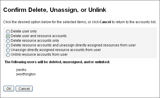 Screen capture of Confirm, Delete, Unassign, or Unlink page