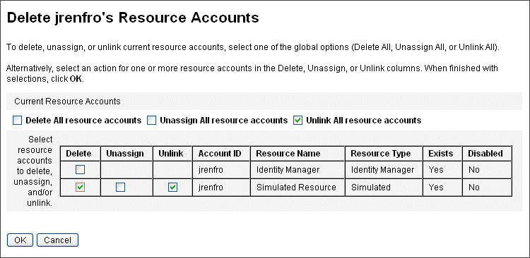Screen capture of the Delete Resource Accounts page.