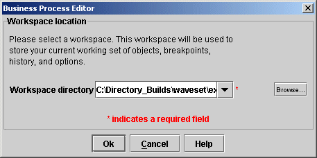 BPE Workspace location dialog box