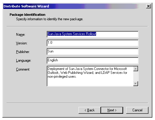 SMS Distribute Software Wizard: Package Identification