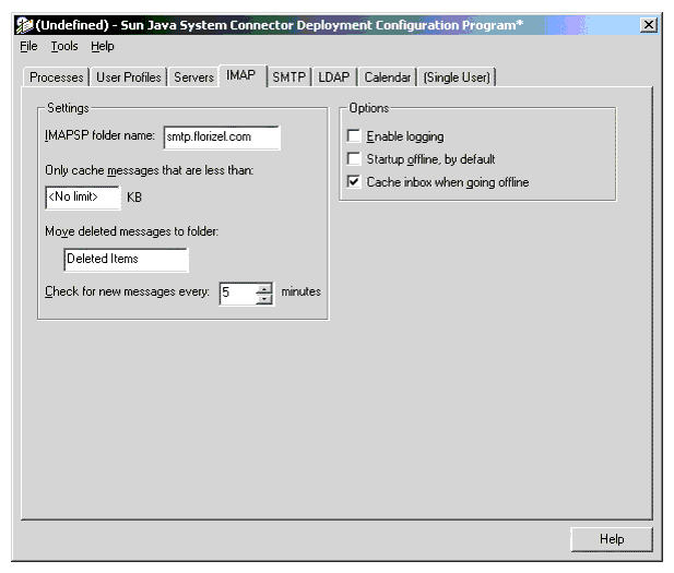 Desktop Deployment Configuration Program: IMAP Tab