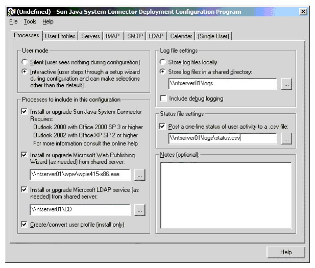 Desktop Deployment Configuration Program: Processes Tab