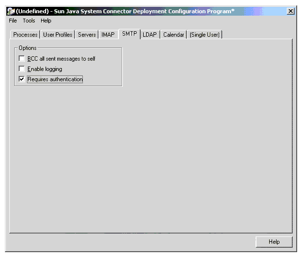 Desktop Deployment Configuration Program: SMTP Tab