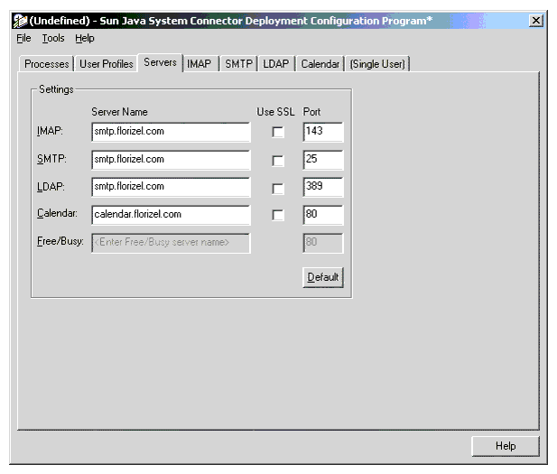 Desktop Deployment Configuration Program: Servers Tab