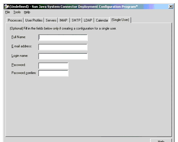 Desktop Deployment Configuration Program: Single User Tab