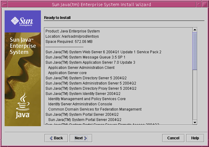 Example screen capture of the installer's Ready to Install page.