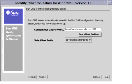 Specify configuration directory URL and root suffix.