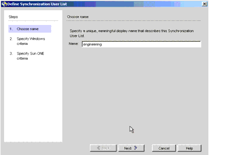 Specify a Display Name for the Synchronization User List.