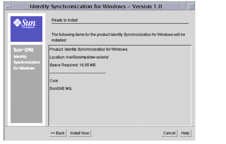 Summary Window showing products to be installed and available disk space.