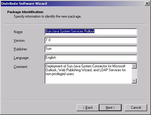 SMS Distribute Software Wizard: Package Identification