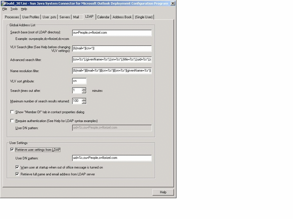 Desktop Deployment Configuration Program: LDAP Tab