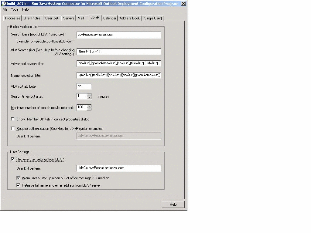 Ldap Tab Sun Java System Connector For Microsoft Outlook 7 2 Administration Guide