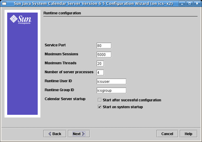 This is a screenshot of the Runtime configuration screen.