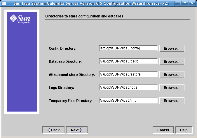 This is the Directories to Store configuration and data
files screen.