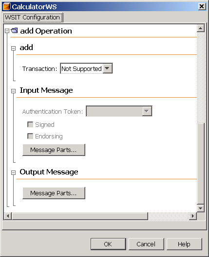 Screen shot of web service attributes editor page (operation
level)