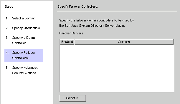 Use this panel to specify failover domain controllers.