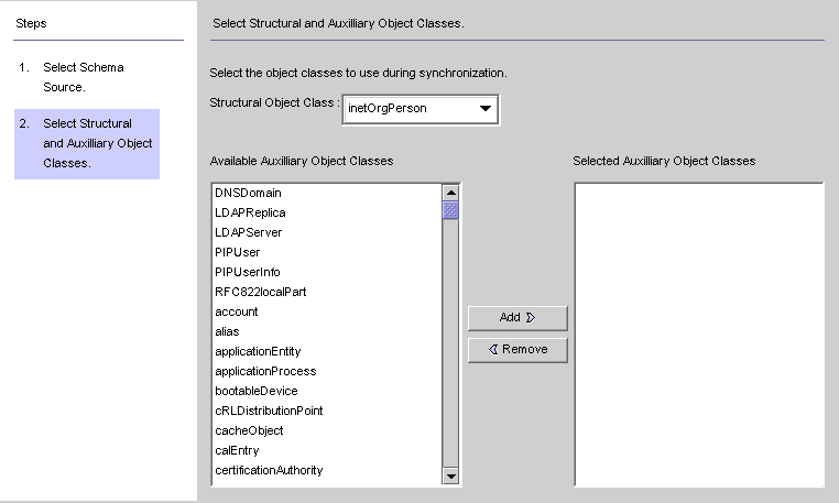 Use this panel to specify structural and auxiliary object
classes.