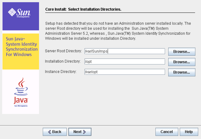 Enter server root directory, installation directory,
and instance directory.