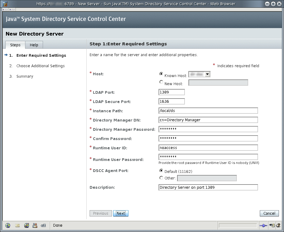 Web-based wizard for creating a Directory Server instance