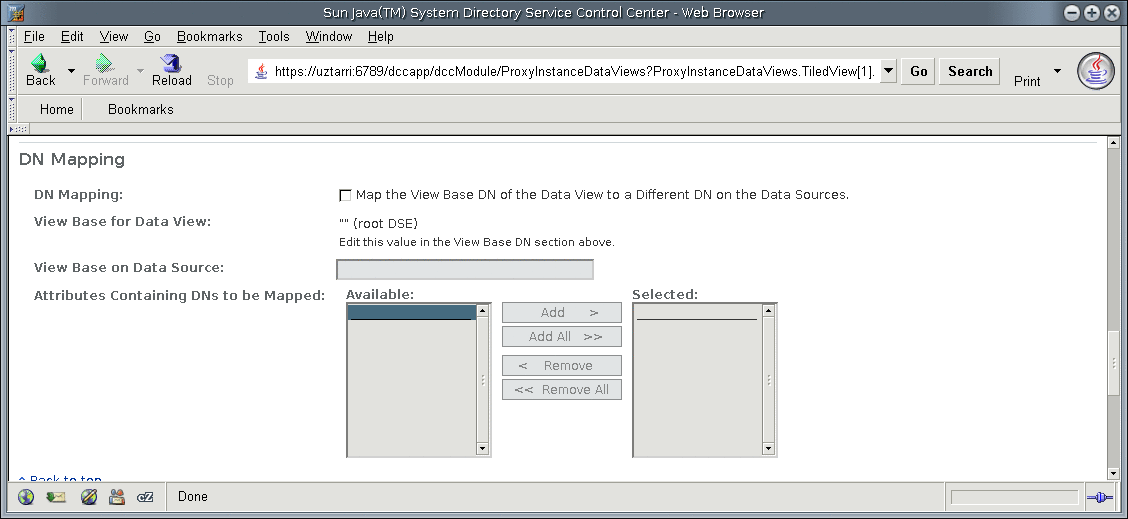 Illustration of DN mapping with the Directory Service Control Center.