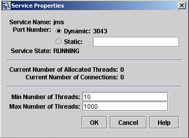 Service Properties dialog. Buttons from left to right:
OK, Cancel, Help.