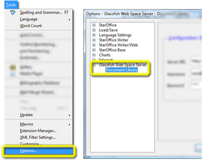 OpenOffice Options Menu and Window