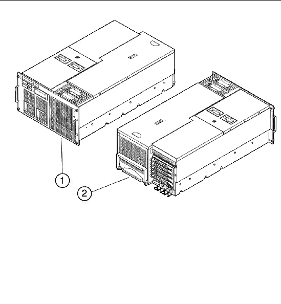 Figure shows angled front and rear views of the SPARC Enterprise M4000 server.
