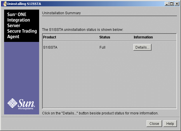 Screen capture displaying status of the uninstall operation and prompting you to close the uninstall wizard.
